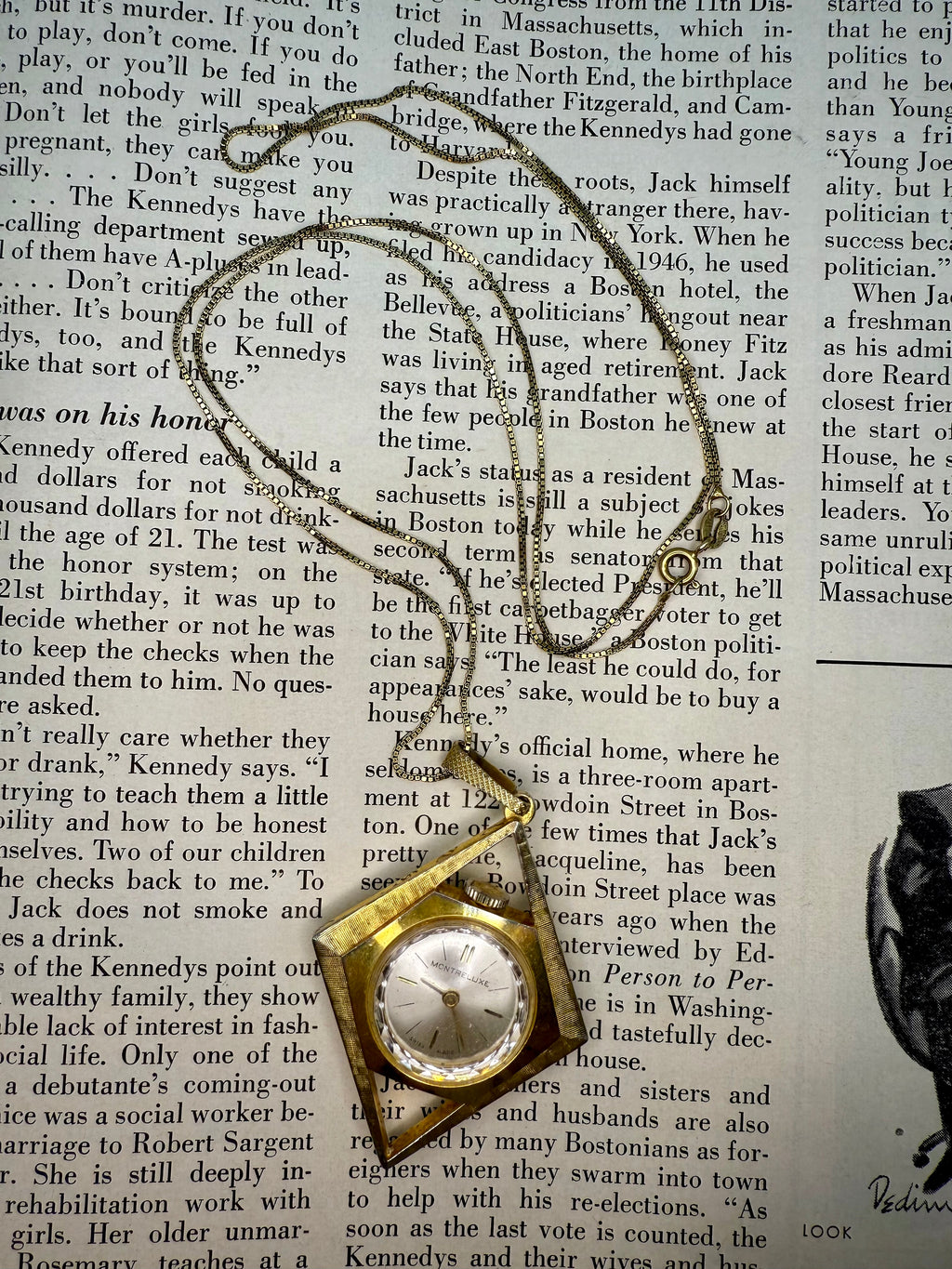 Gold Vermeil Sterling Silver Chain Watch Necklace