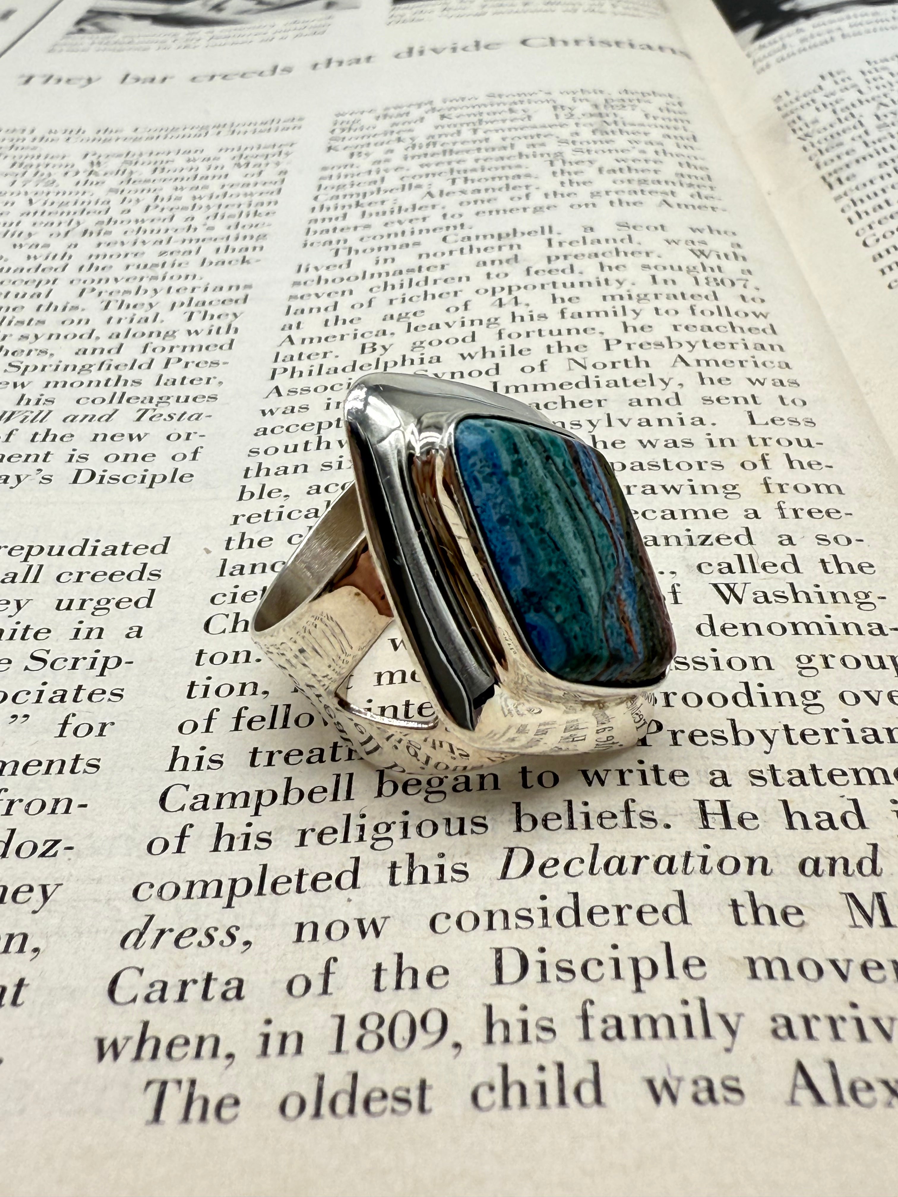 Jay King Rainbow Calsilica Silver Ring Size 9