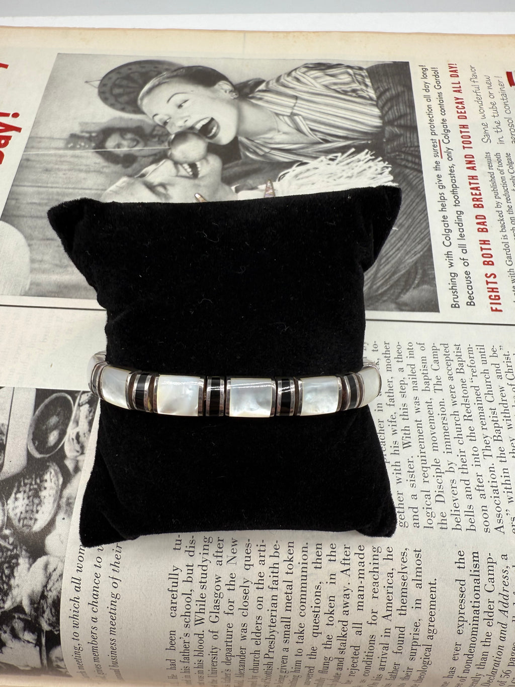 Mother of Pearl and Onyx Sterling Silver Bracelet