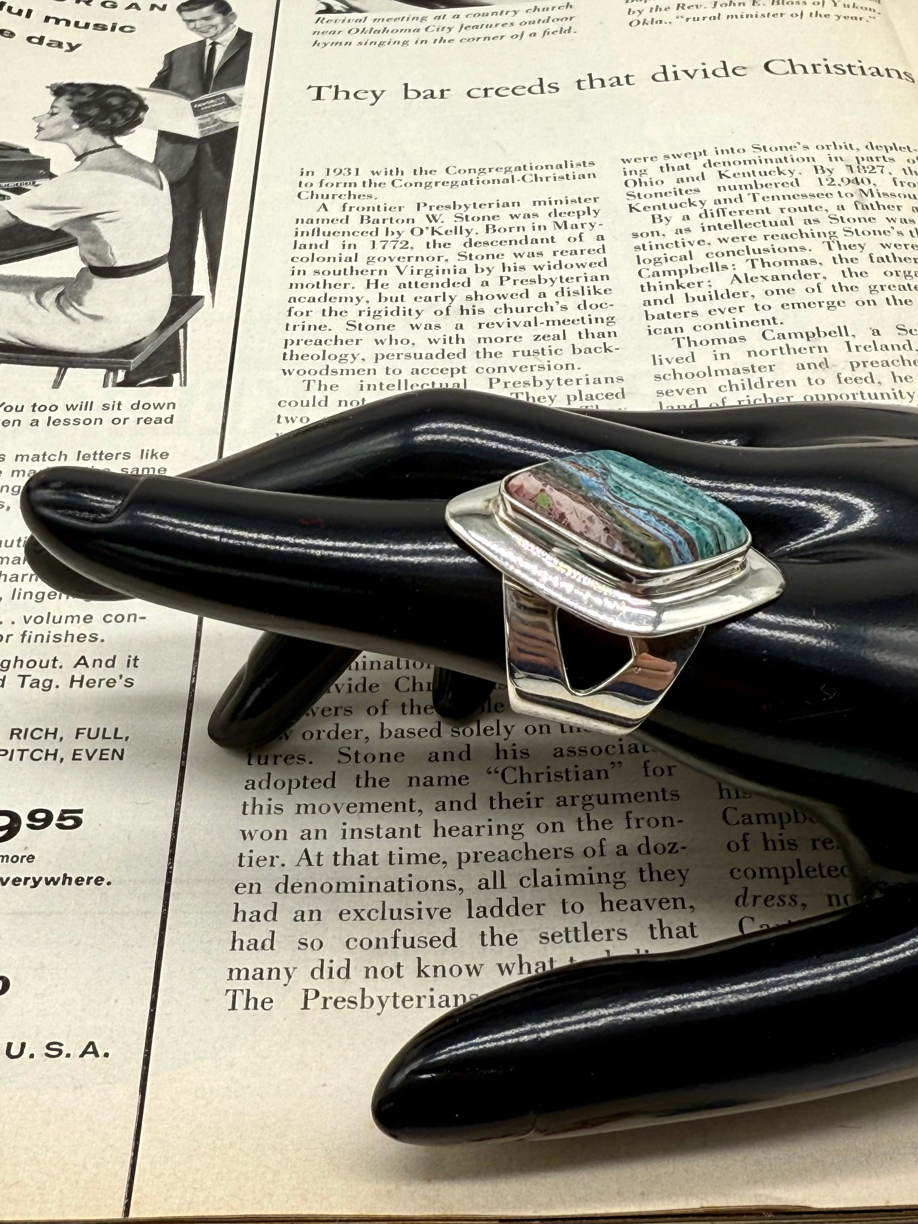 Jay King Rainbow Calsilica Silver Ring Size 9