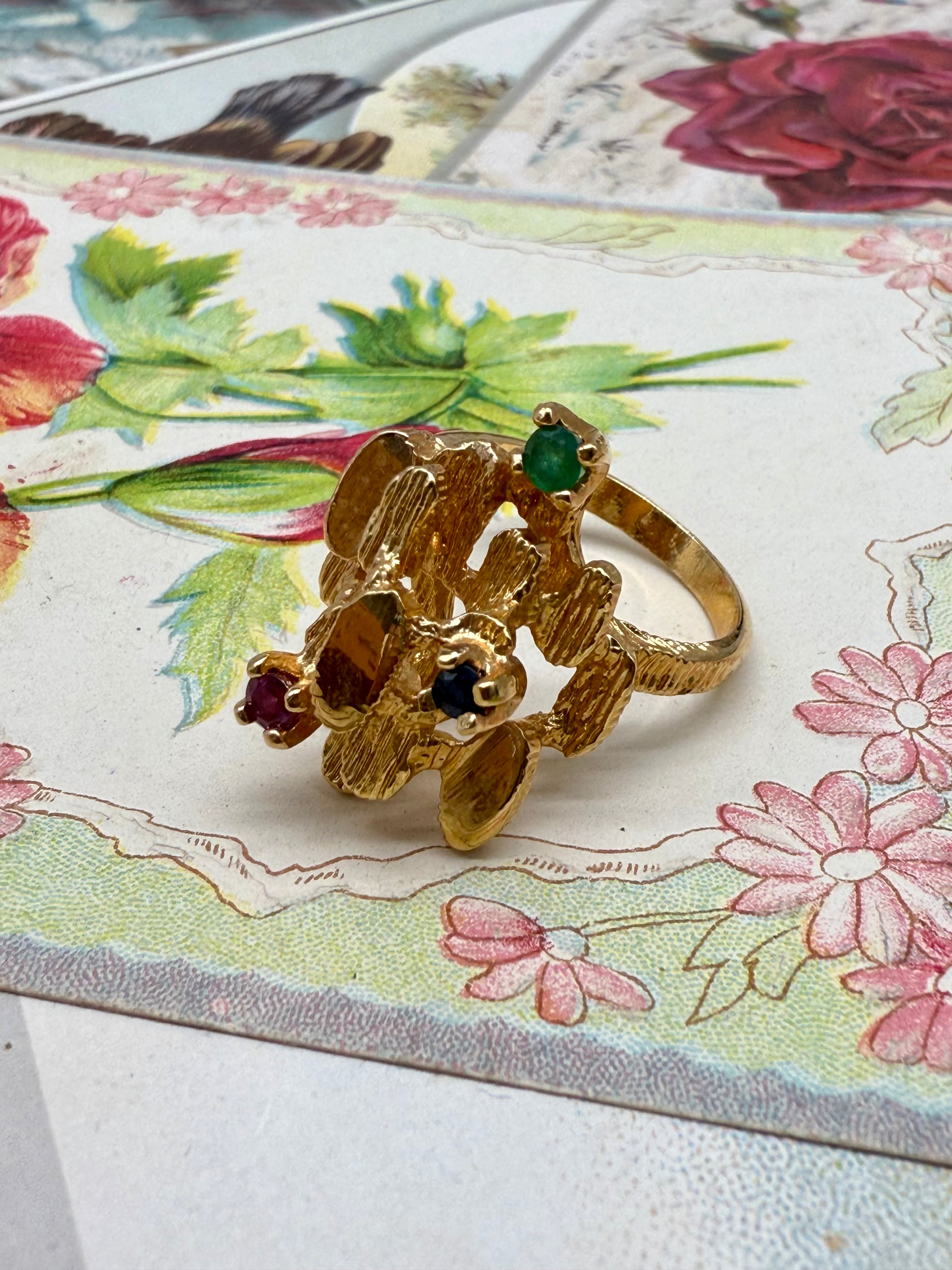 Vintage Gold Tone Cocktail Ring Size 8.25