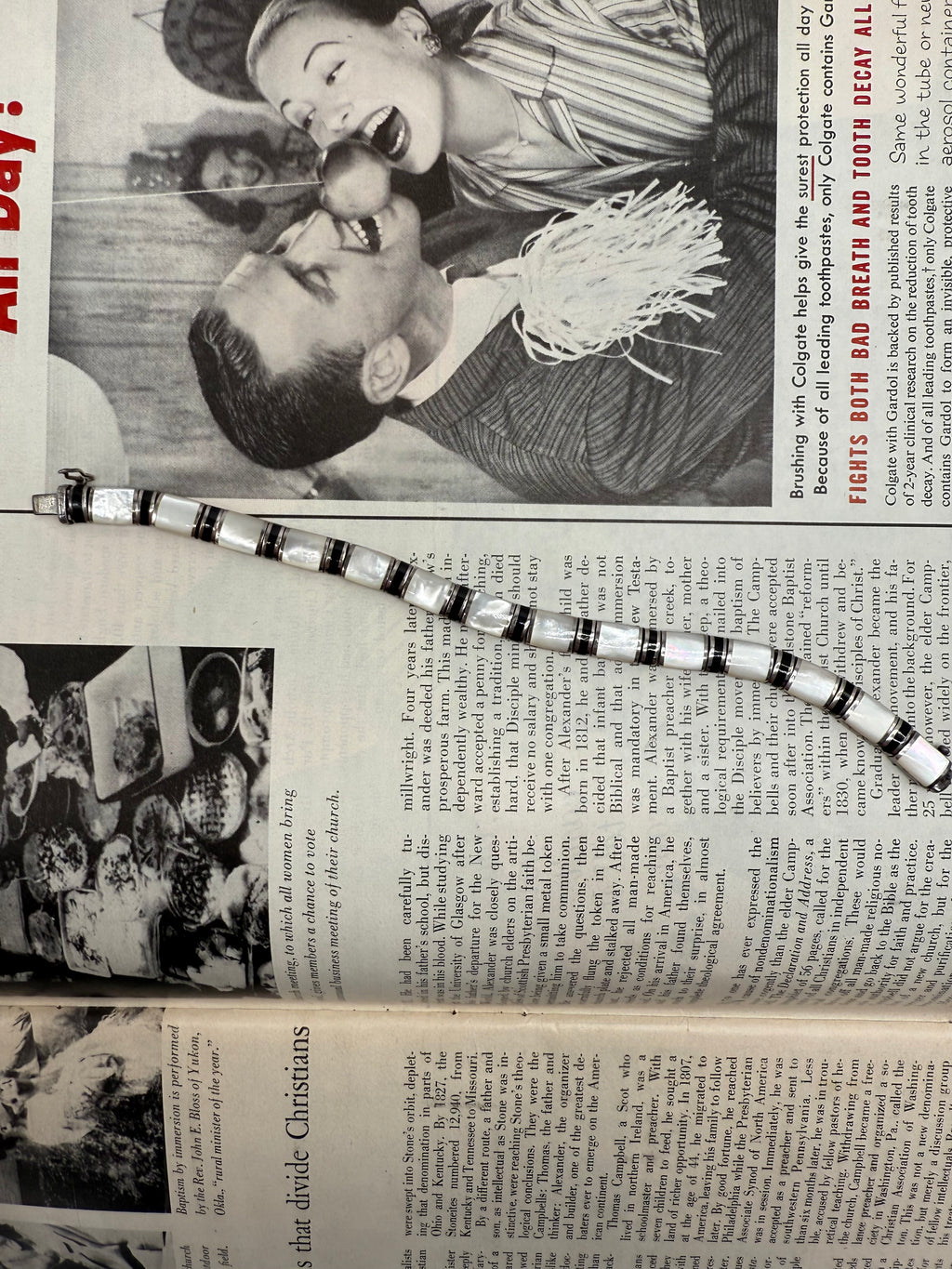 Mother of Pearl and Onyx Sterling Silver Bracelet