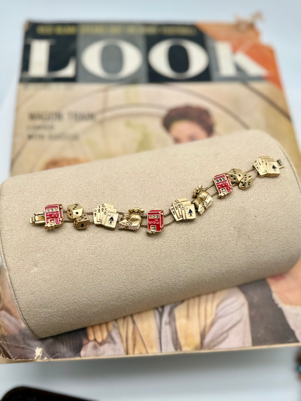 Vintage Slider Bracelet Cards Dice Game Vegas Theme