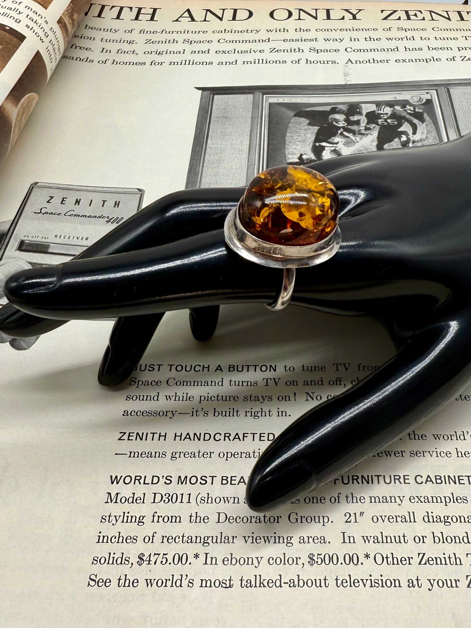 Large Baltic Amber Sterling Silver Ring Size 7.25