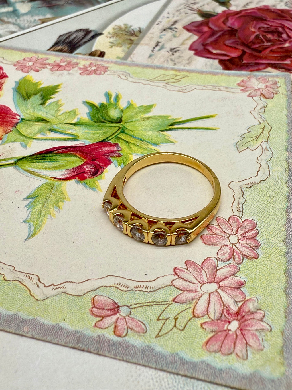 Vintage Gold Tone Cocktail Ring Size 9