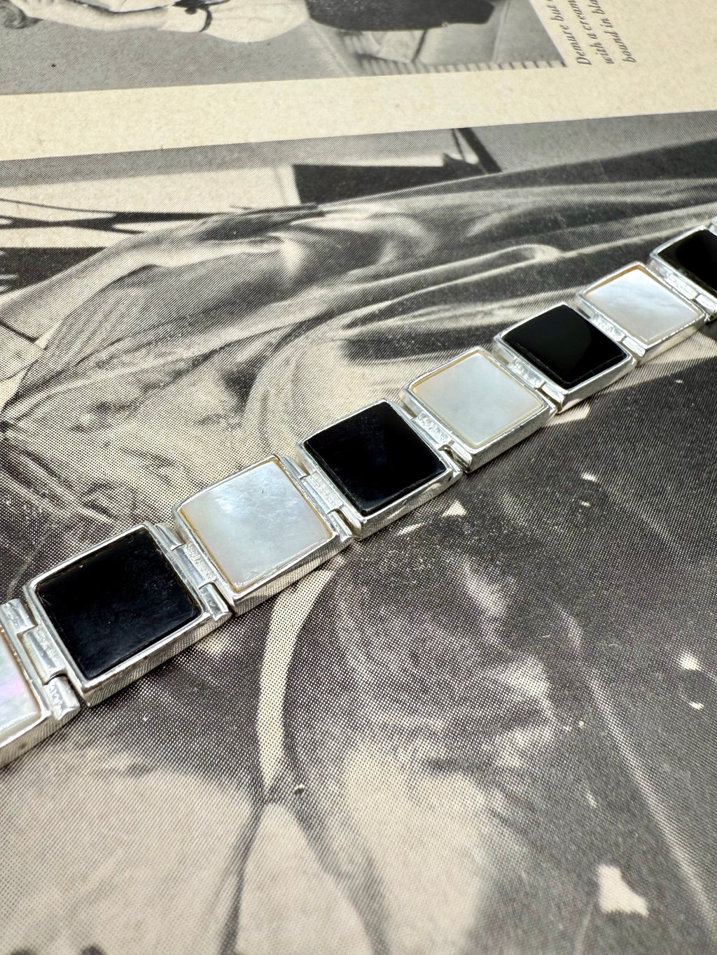 Mother of Pearl and Onyx Silver Bracelet