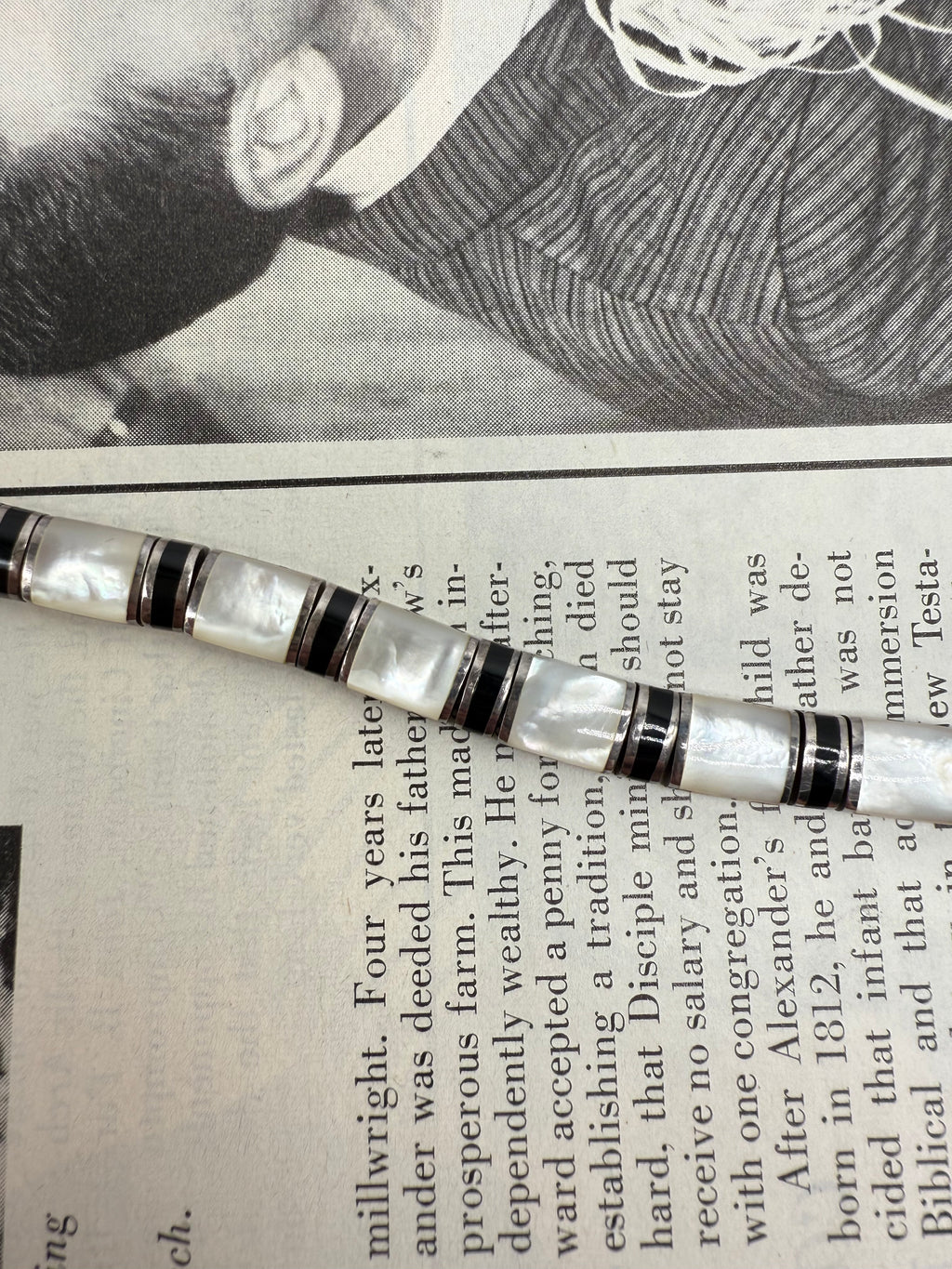 Mother of Pearl and Onyx Sterling Silver Bracelet