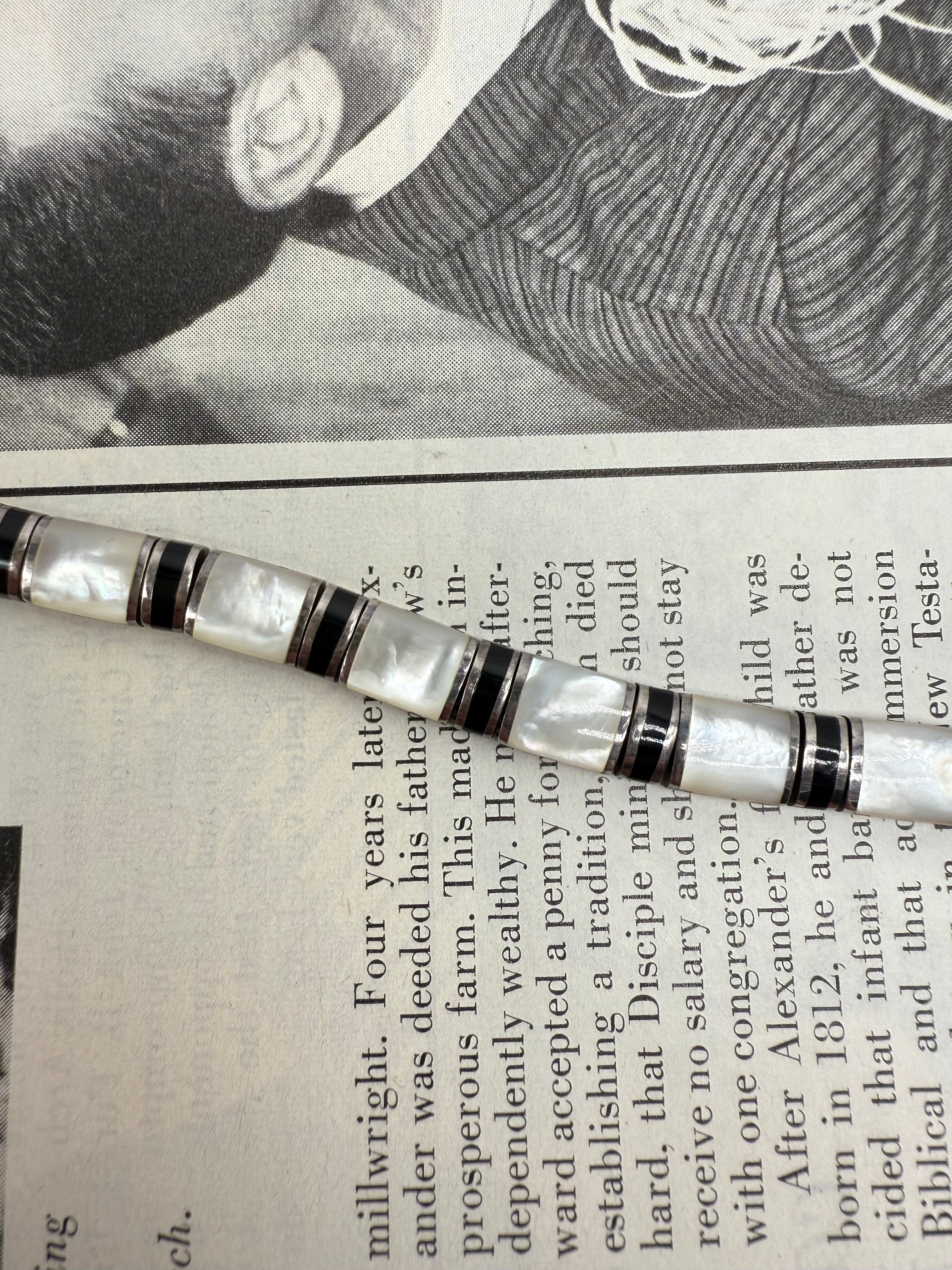 Mother of Pearl and Onyx Sterling Silver Bracelet