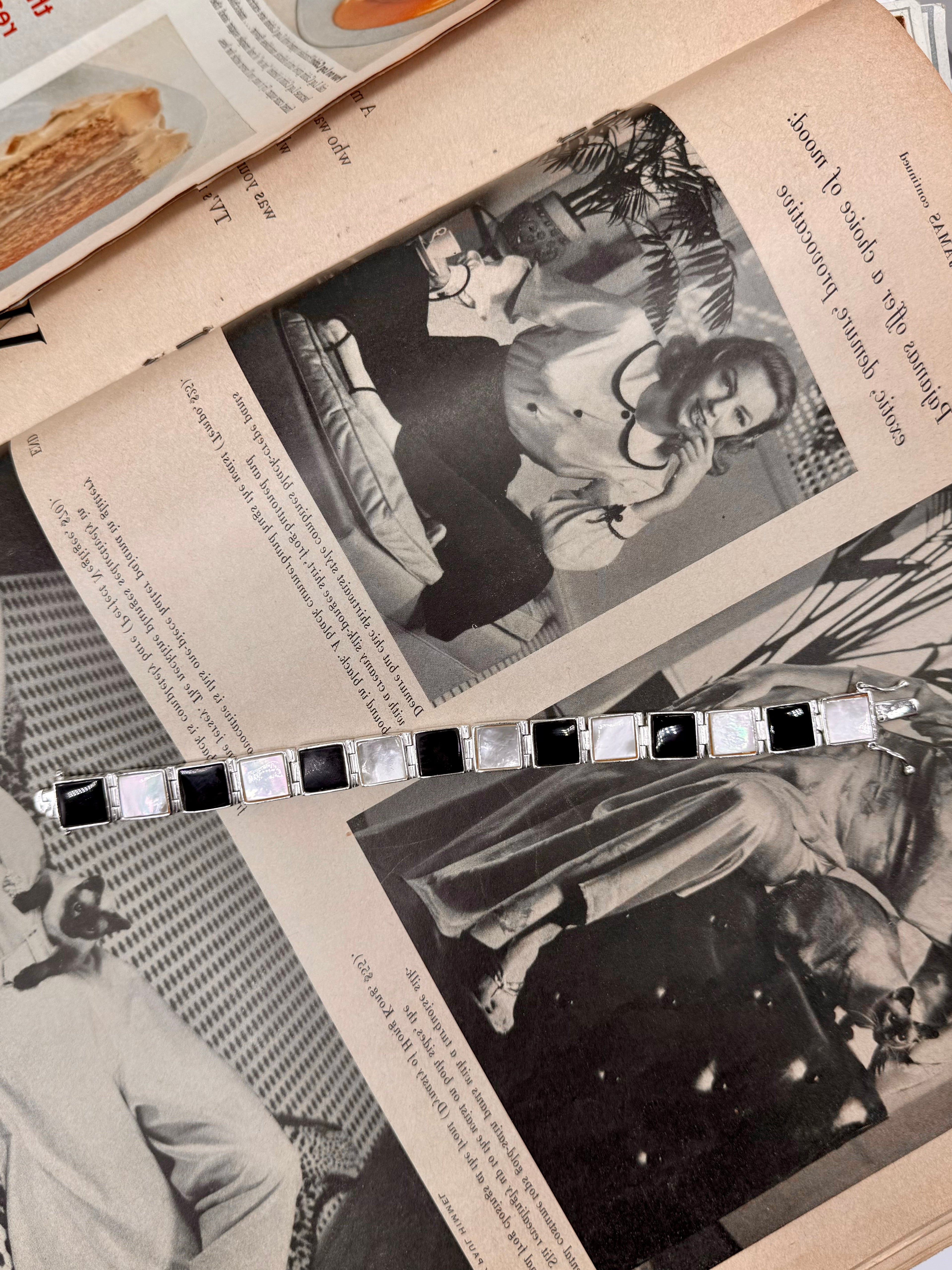 Mother of Pearl and Onyx Silver Bracelet