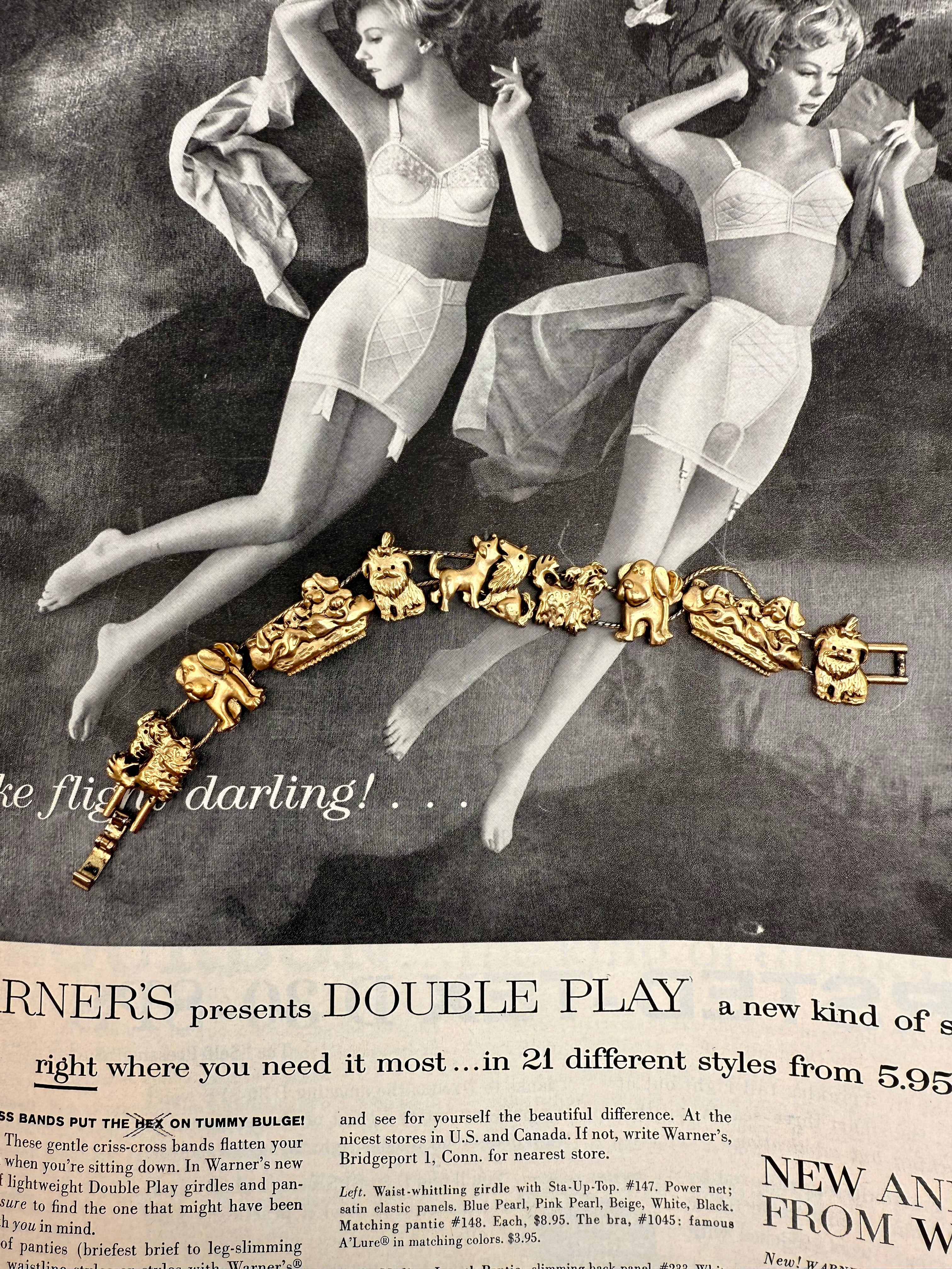 Gold Sliding Dog Puppy Animal Charm Bracelet