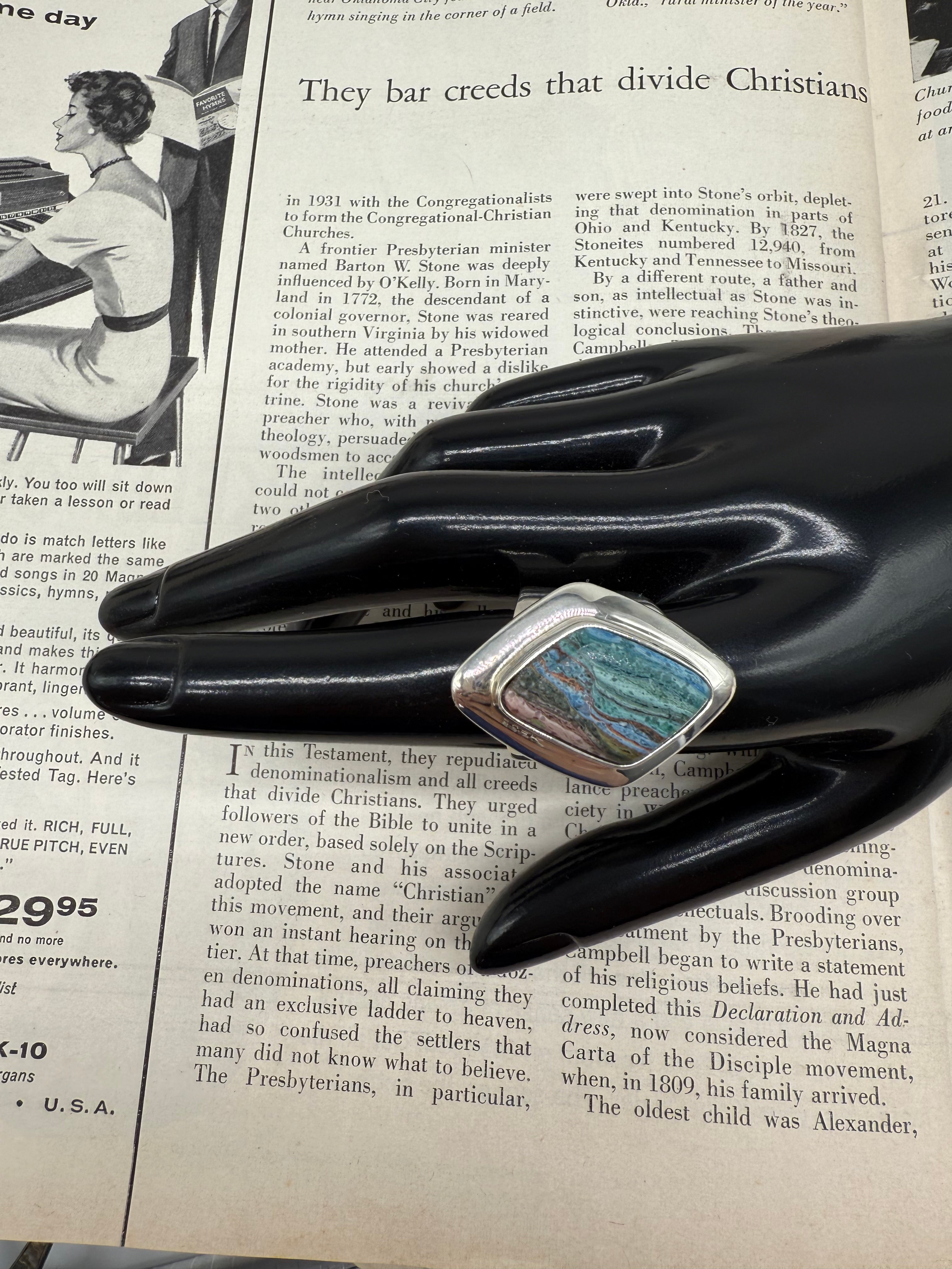 Jay King Rainbow Calsilica Silver Ring Size 9