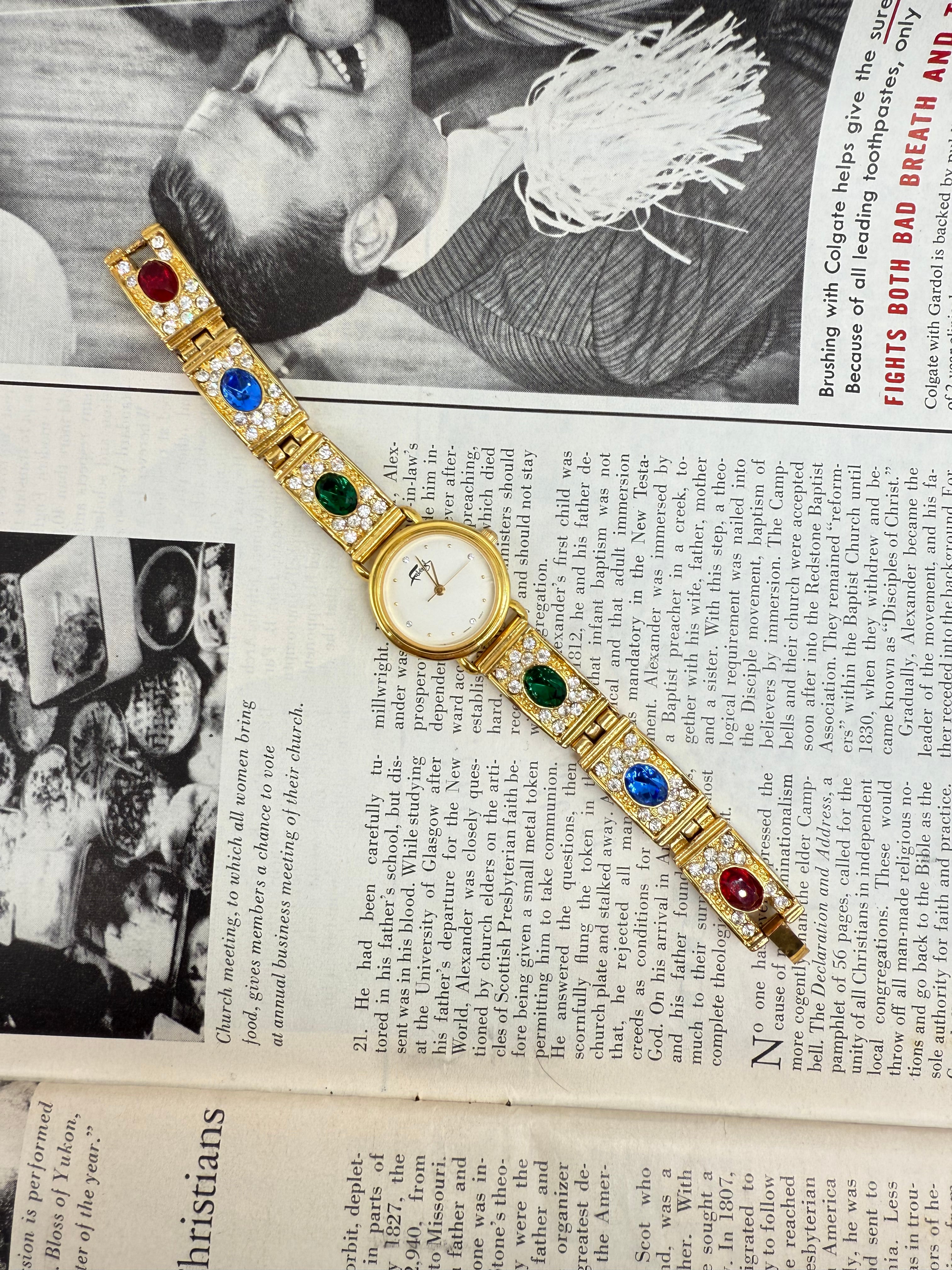 Vintage FABERGE Ladies Gold-tone Bejeweled Watch