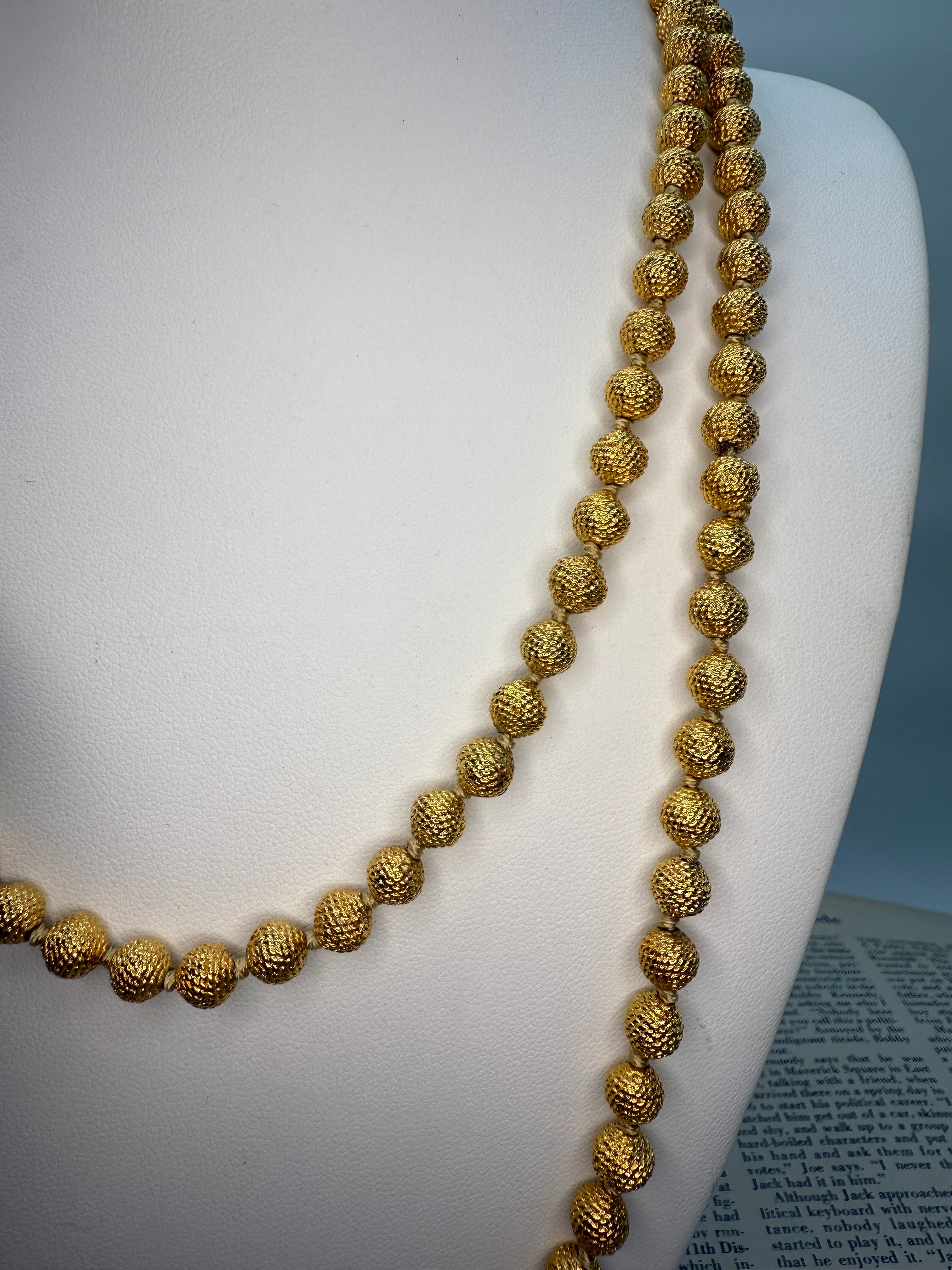 Long Vintage 1980's Gold Beaded Necklace 44 Inches