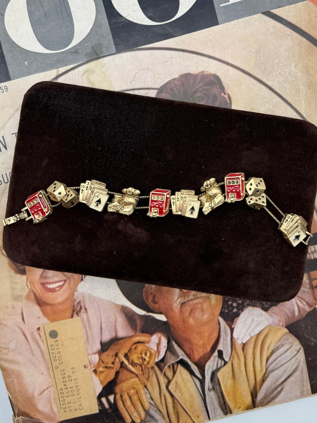 Vintage Slider Bracelet Cards Dice Game Vegas Theme