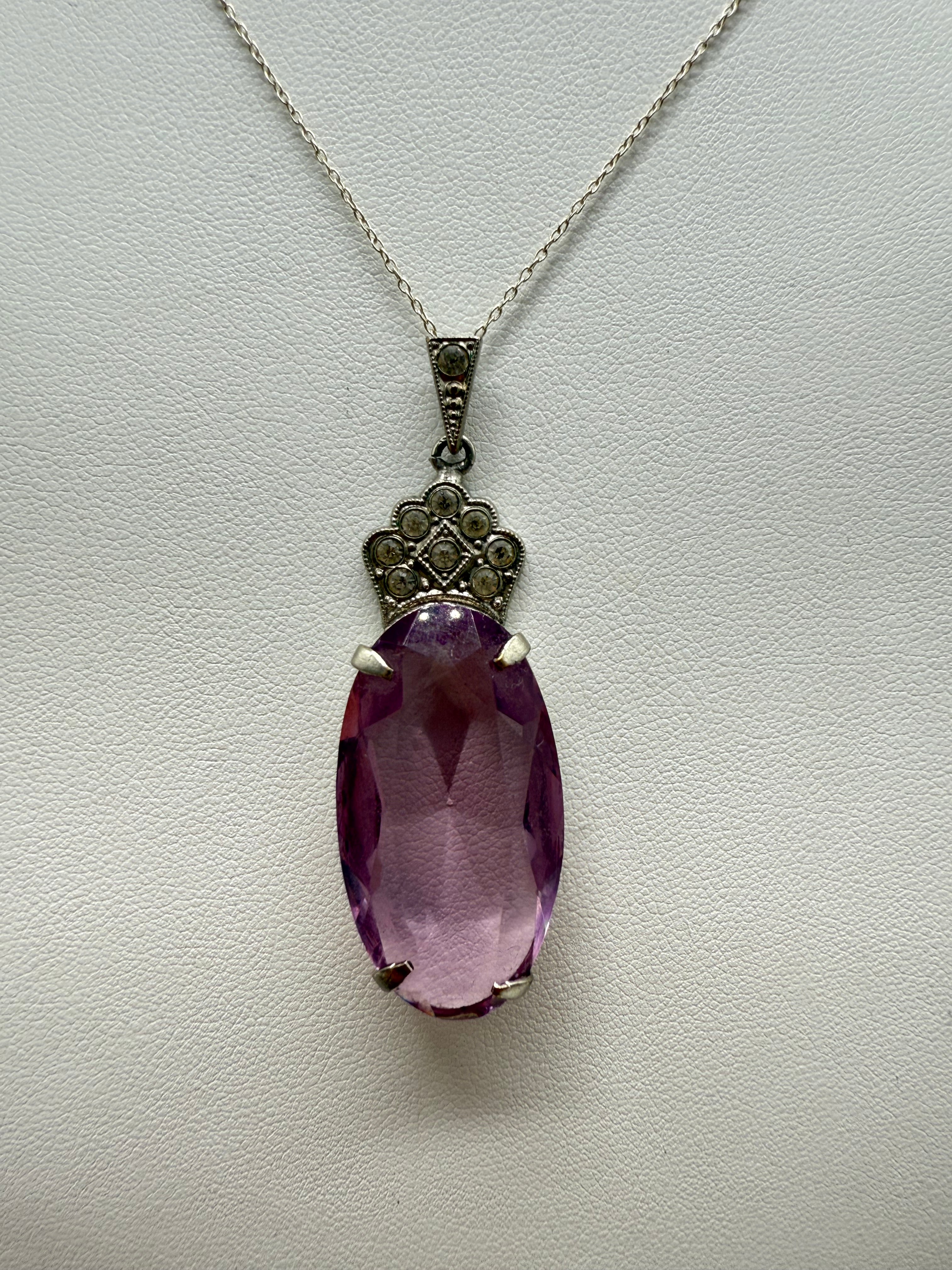 Large Amethyst Sterling Silver Necklace
