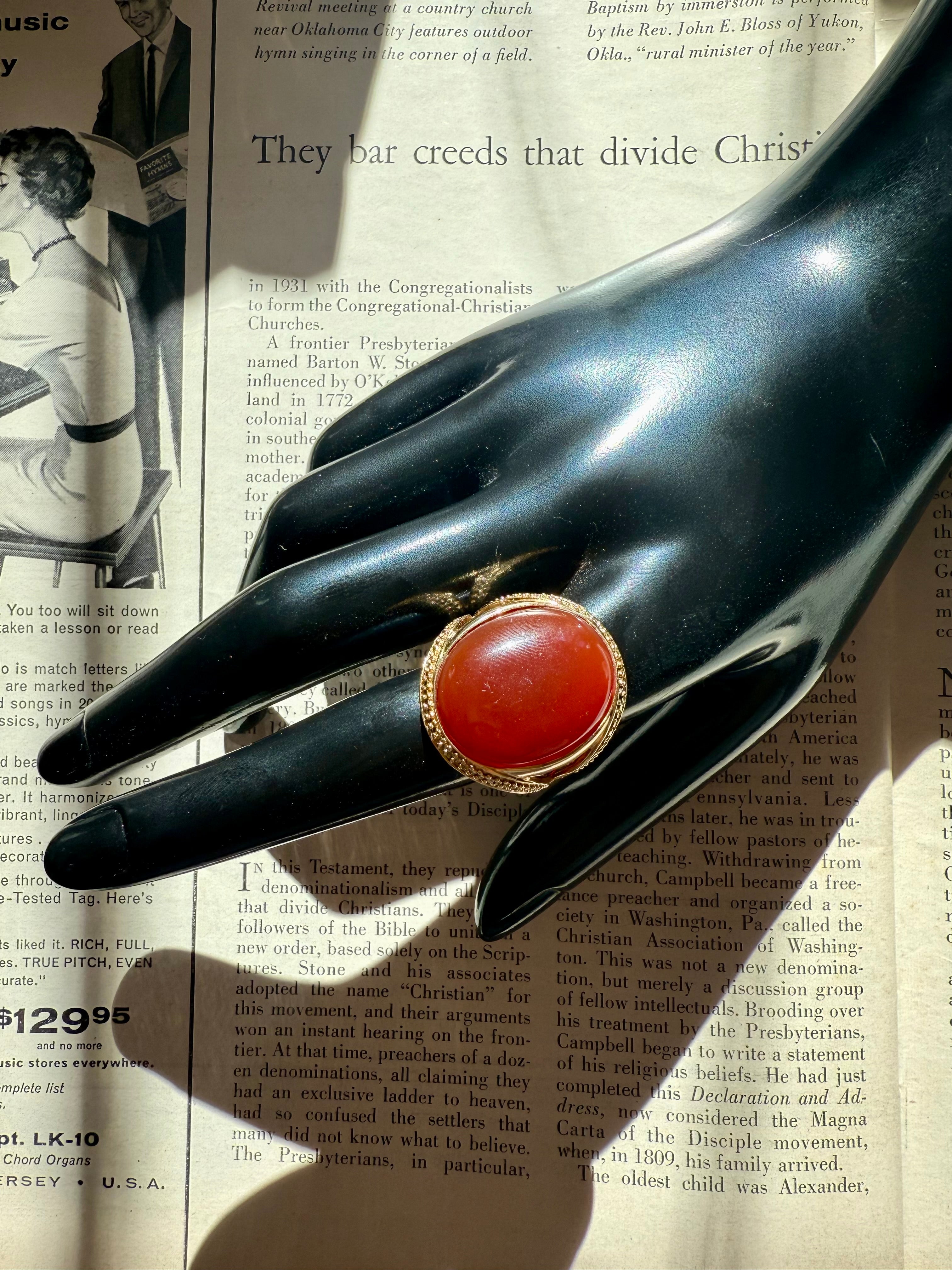 Gold Vermeil Sterling Silver 925 Carnelian Stone Ring Size 9