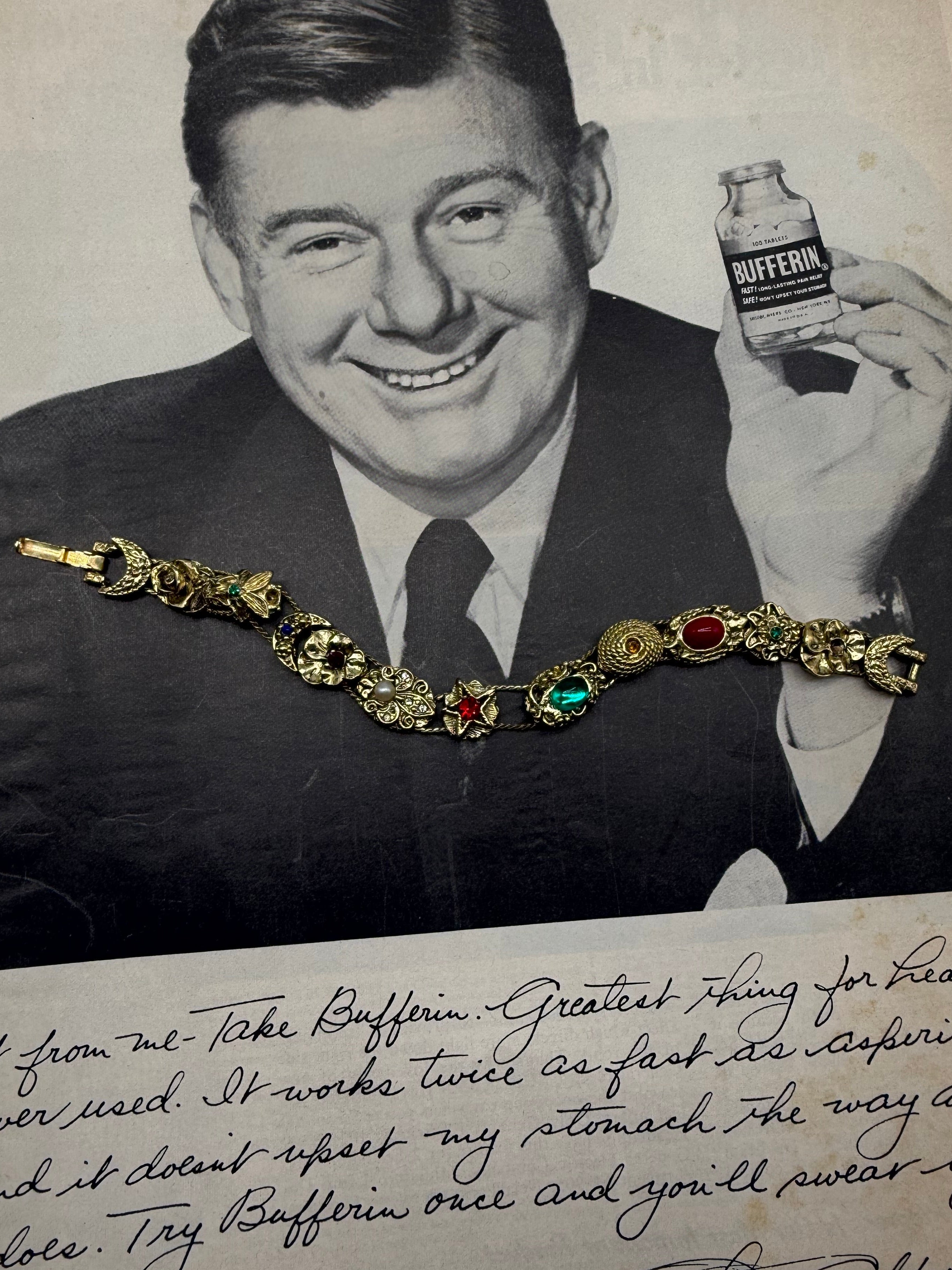 Gold Slide Vintage Christmas Charm Bracelet