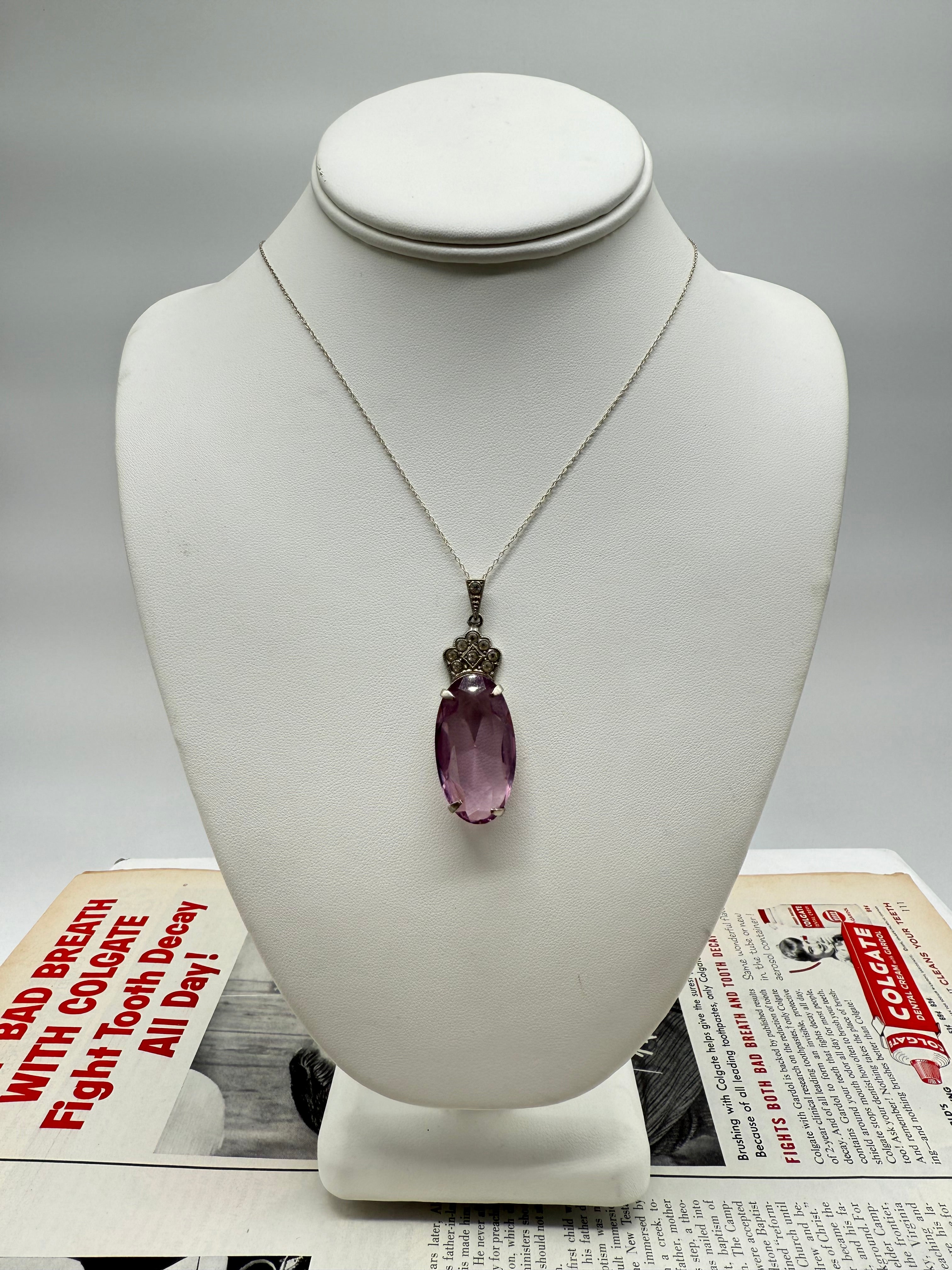 Large Amethyst Sterling Silver Necklace