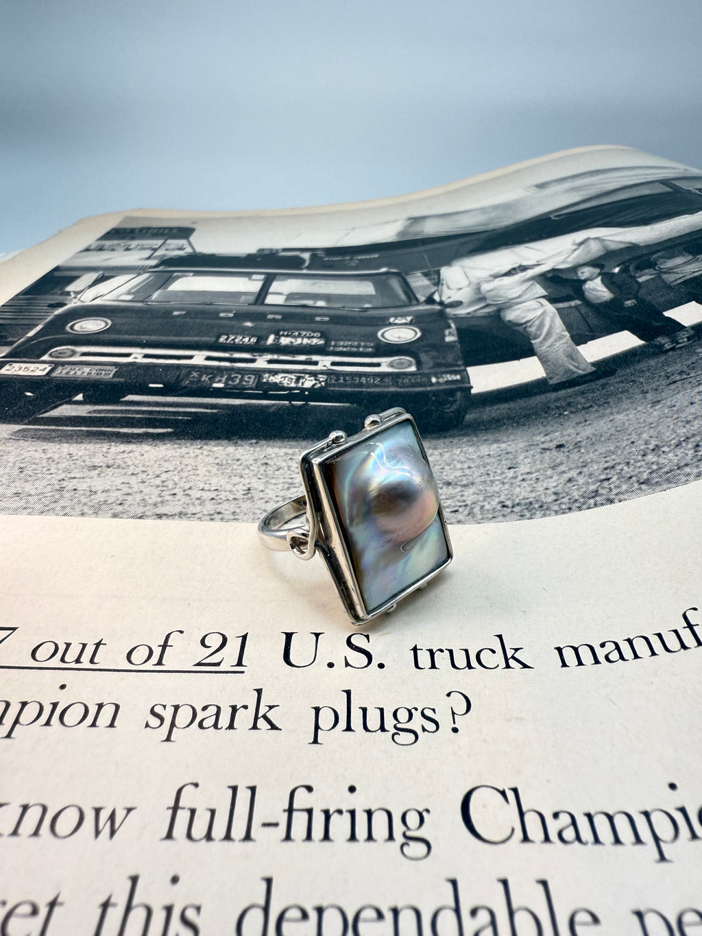 Iridescent Pearl Sterling Silver Ring Size 8.75