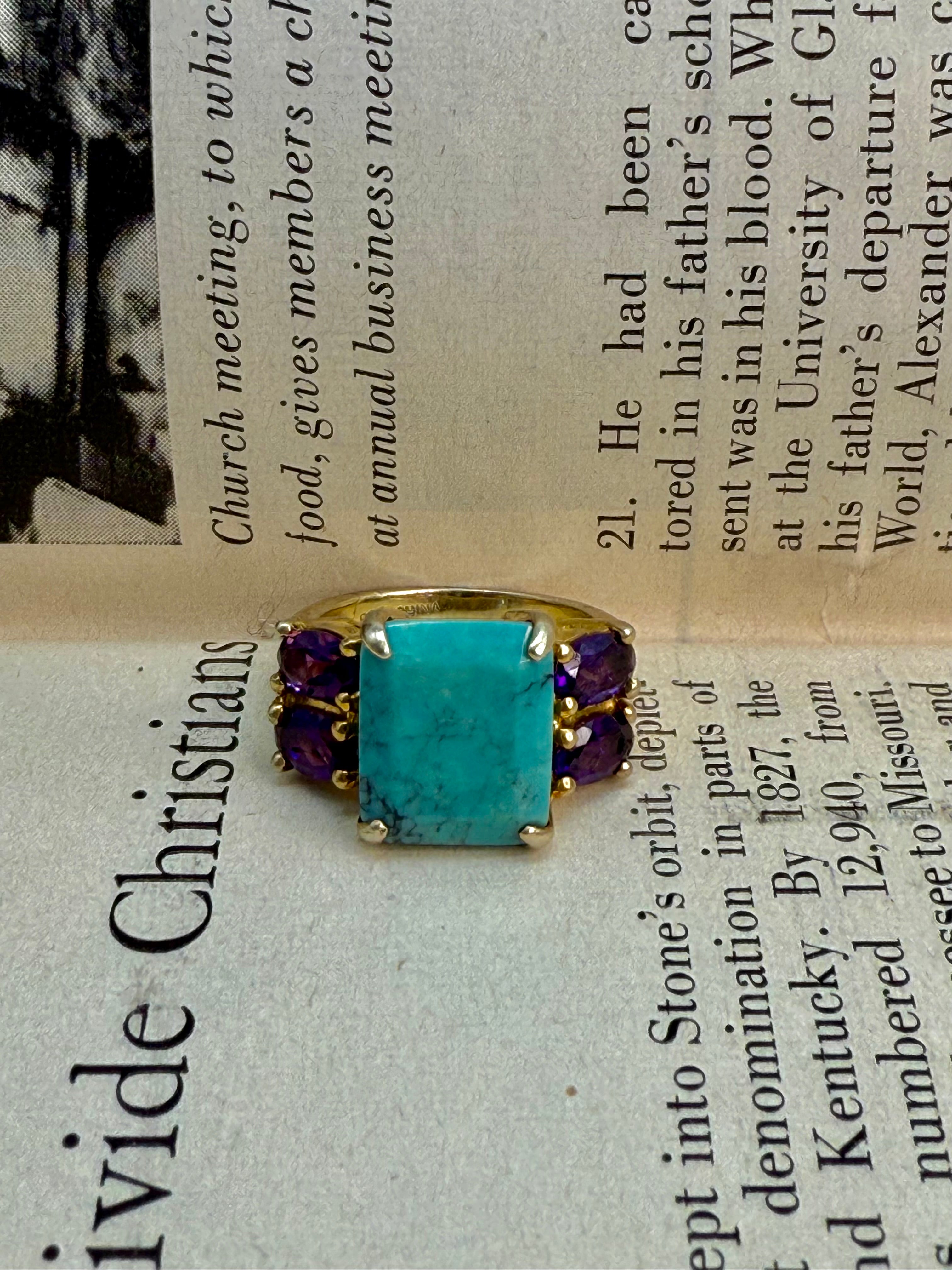 Gold Vermeil Sterling Silver Turquoise Amethyst Ring Size 6